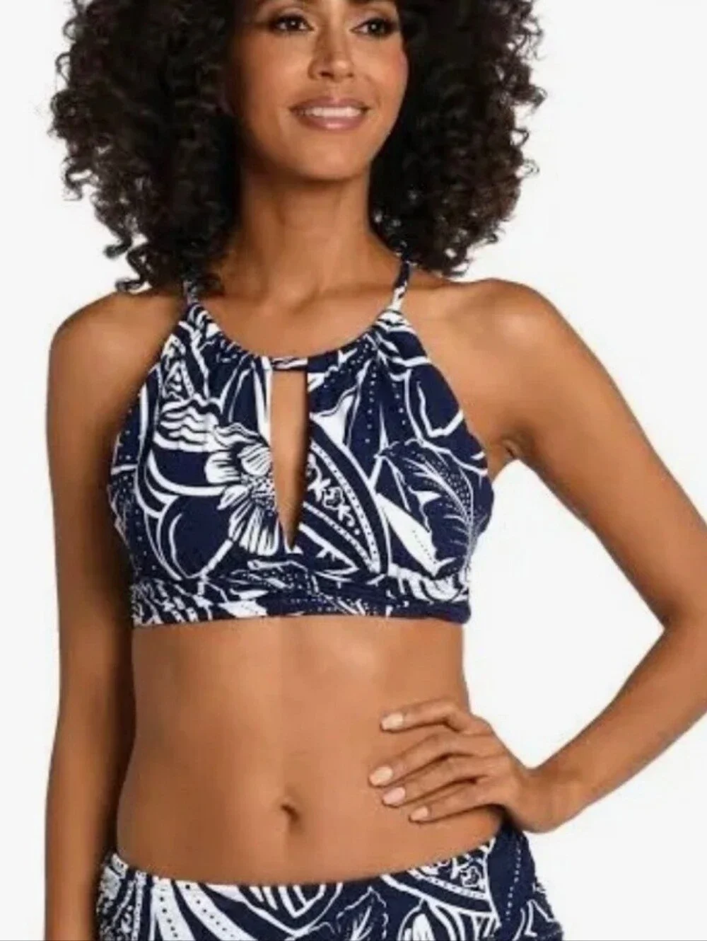 La Blanca Playa High Neck Keyhole Bikini Top Navy Sz 10 NWT